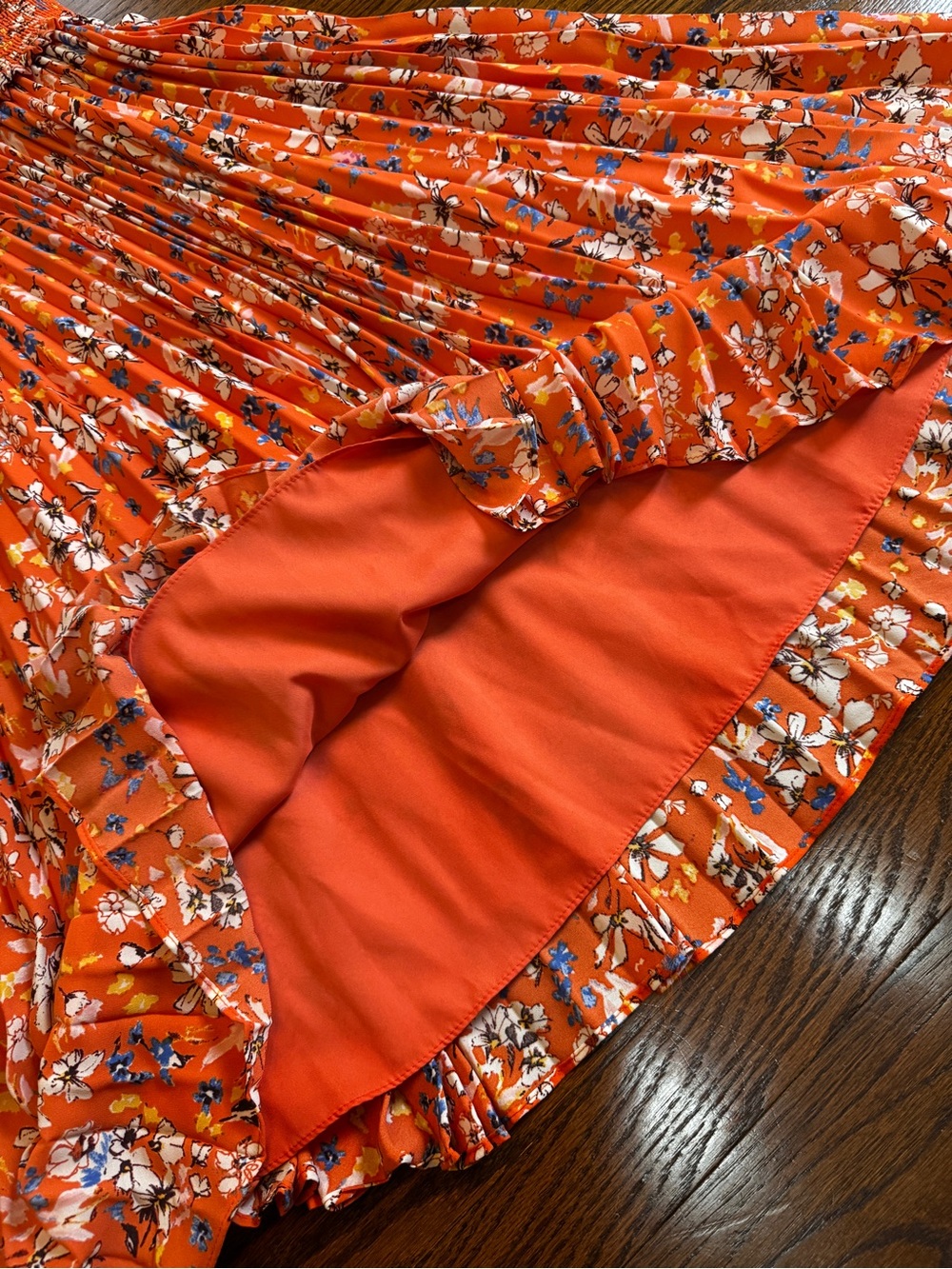 Nanette Lepore Orange Floral A-Line High Neck Pleated Smocked Lined Dress 10 - Picture 6 of 11